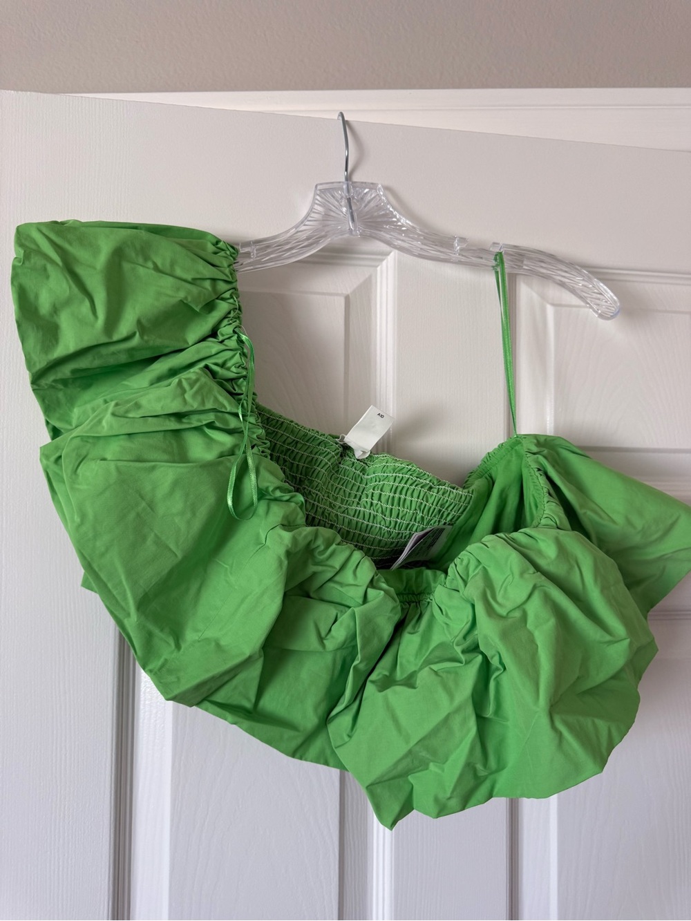 H&M Bright Green Ruched One-Shoulder Crop Top